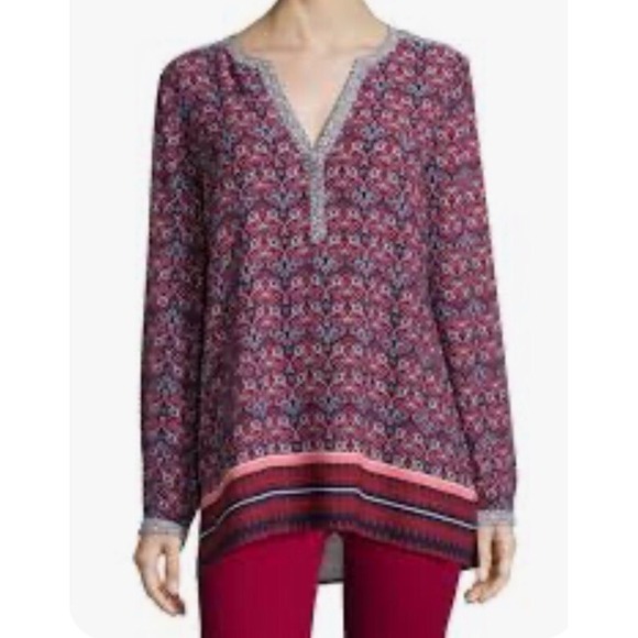 NYDJ Cardinal Multi Color Scarf Print Tunic Blouse Peasant Top‎ Womens Size 3X - Picture 1 of 9